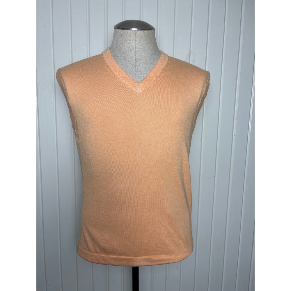 Brooks Brothers Mens Large Peach Orange Supima Cotton V-Neck Sweater Vest